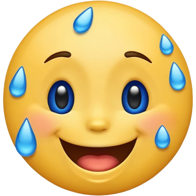 Emoji, yellow round laughing face, blue tears of joy on it  emoji