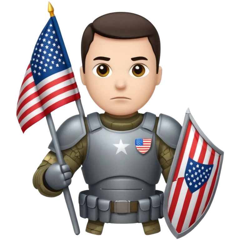 generate white full-armored american soldier with small usa flag on shoulder emoji