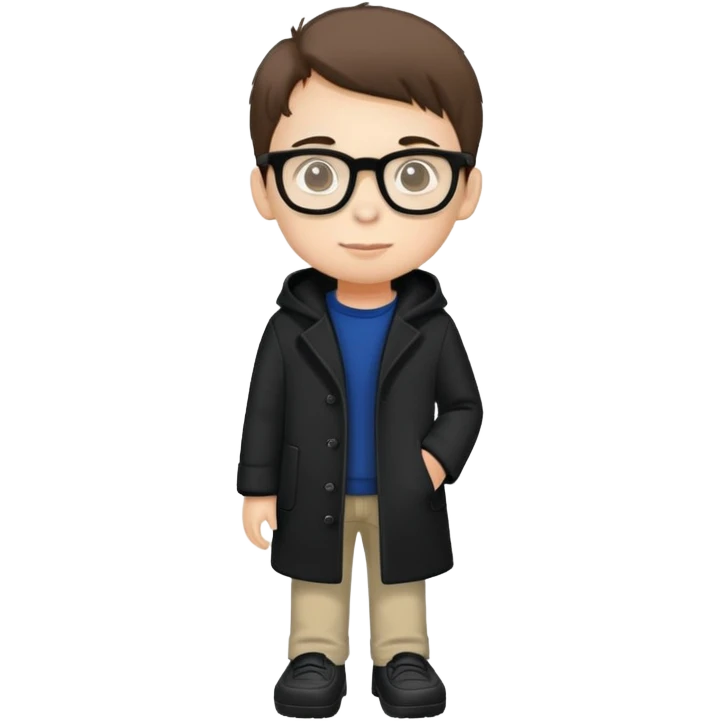boy with glasses, short height, wearing crocs and a black coat emoji