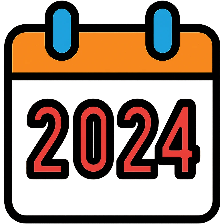 calendar illustration with big 2024 text, minimalistic, white background emoji