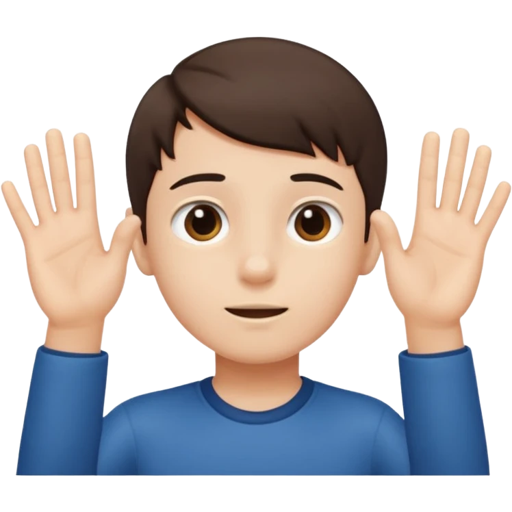 A boy with both hands facing up saying 67 emoji