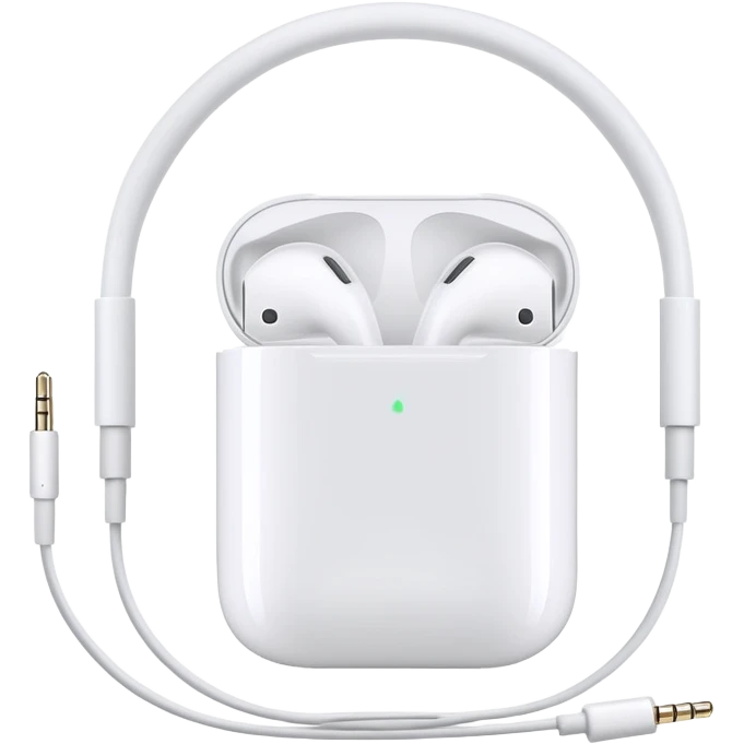 White Apple EarPods with cord coiled in a circle, white wired headphones neatly wrapped in circular shape, iOS style emoji