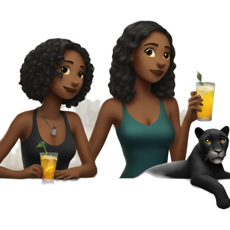 girls enjoying drinks at bar with a panther emoji