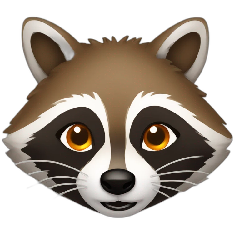 brown raccoon with orange eyes and a dark green hood that is smiling emoji