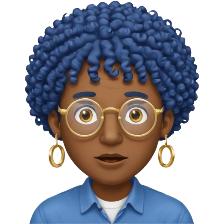 dark blue haired man curly hair and big earrings and spectacles surprised and hat wearing emoji