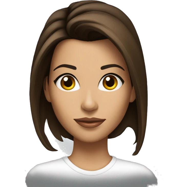 3/4 face, contrasted, shadow, light, Eva Longoria expression, standing, thin nose, brunette woman, hazel eyes, long eyelashes, dark shoulder shaded hair, white t-shirt, jeans, white sneakers emoji