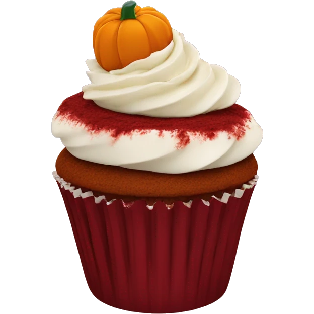 red velvet cupcake with pumpkin topping emoji