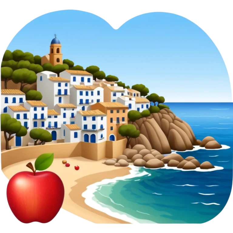 Calella de Palafrugell, charming coastal village in Catalonia, apple emoji style, no frame or border emoji