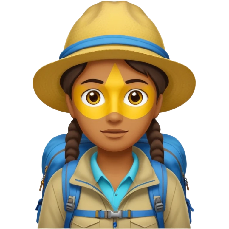 남미 여행에 가는 사람의 전신을 그려줘! 바로 하이킹 갈 수 있을 정도로 잘 입은! 얼굴은 걍 노란색? 으로 emoji