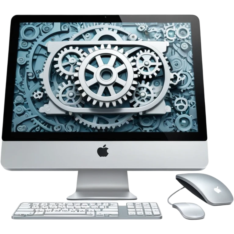 iMac computer with gears on the screen emoji