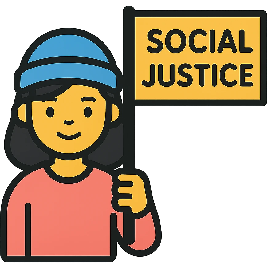 girl with blue beanie holding a protest flag for social justice emoji