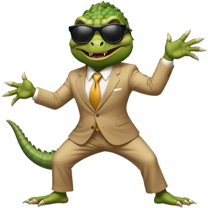 capitalist iguana banker godfather with black sunglasses breakdance scaring emoji