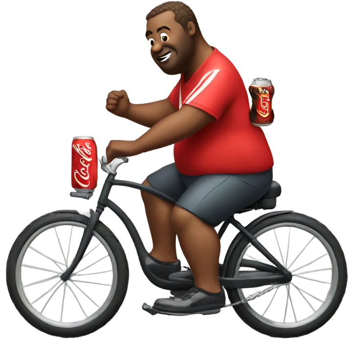 Fat man riding a bike with a Coke emoji
