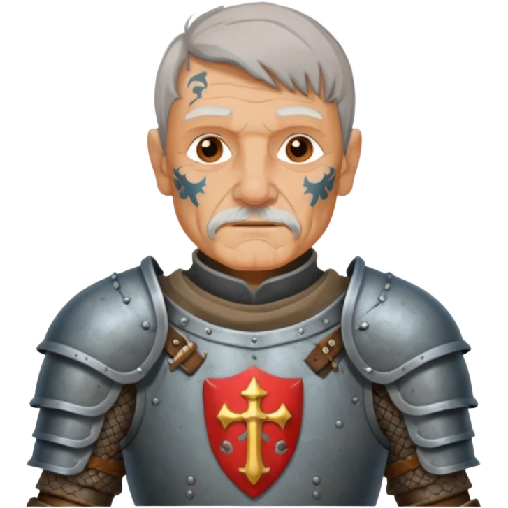 elderly tattooed knight, tattooed shoulder emoji