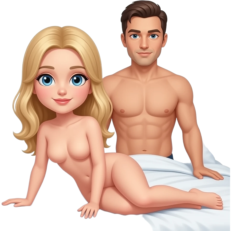 fille cheveux pâle nue pencher sur le lit et homme nue en arriere emoji