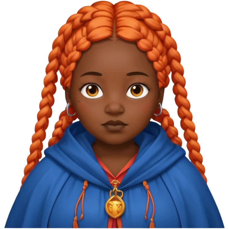 red orange braids hair girl, black skin, fat, wear blue cloak emoji