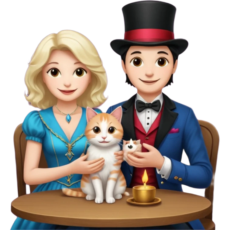 magician couple and their pet cat emoji