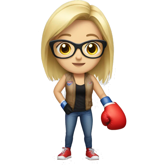 Blonde girl brunette with glasses  with boxing gloves emoji