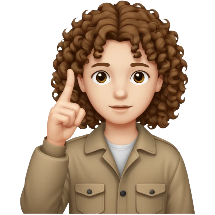 Pale young teenager with curly brown hair giving middle finger emoji