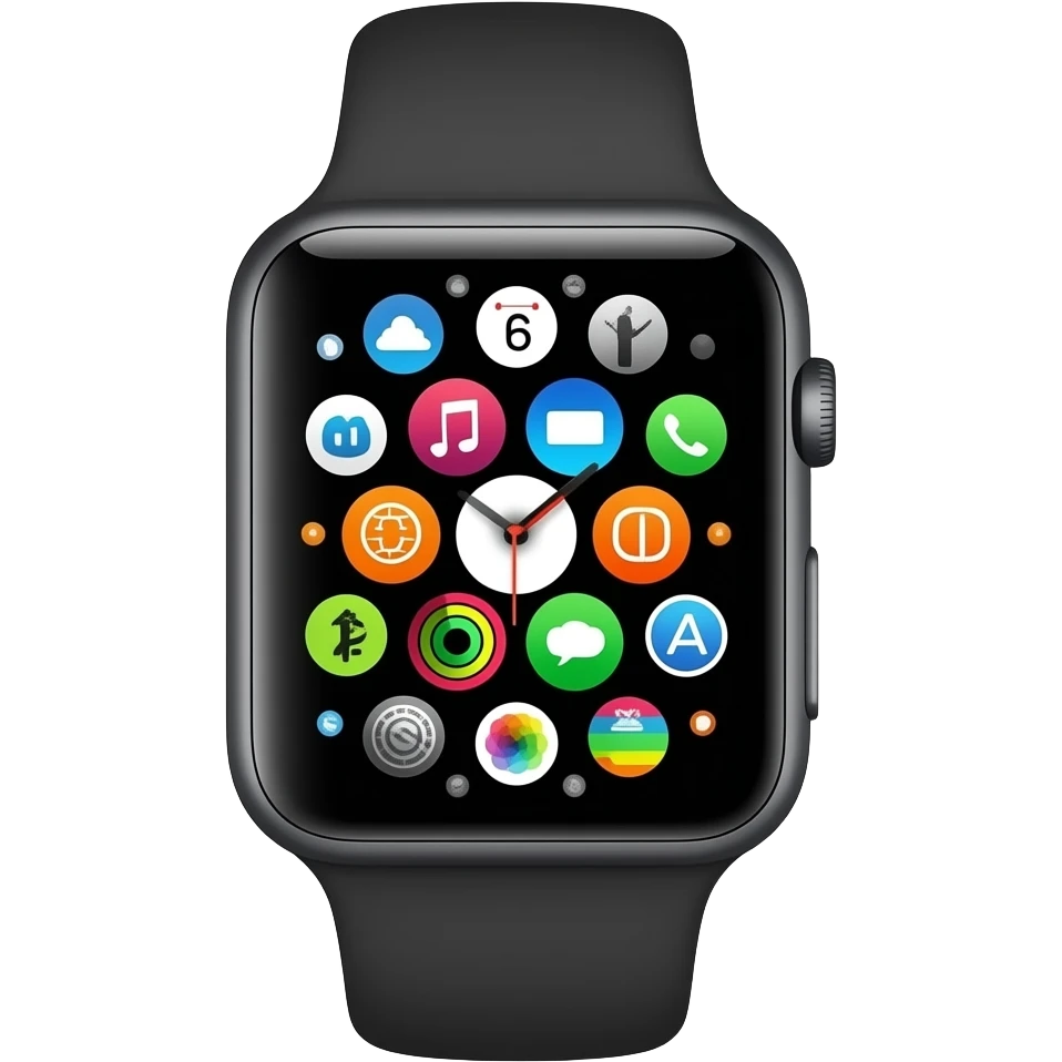 Black Apple watch  with apps emoji