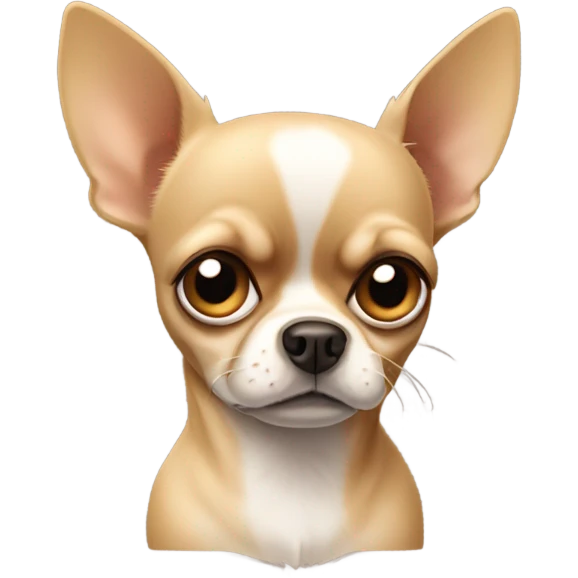 A beige chihuahua with a grumpy expression emoji