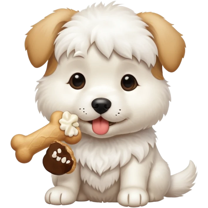 White, cute Puppy eating a treat emoji