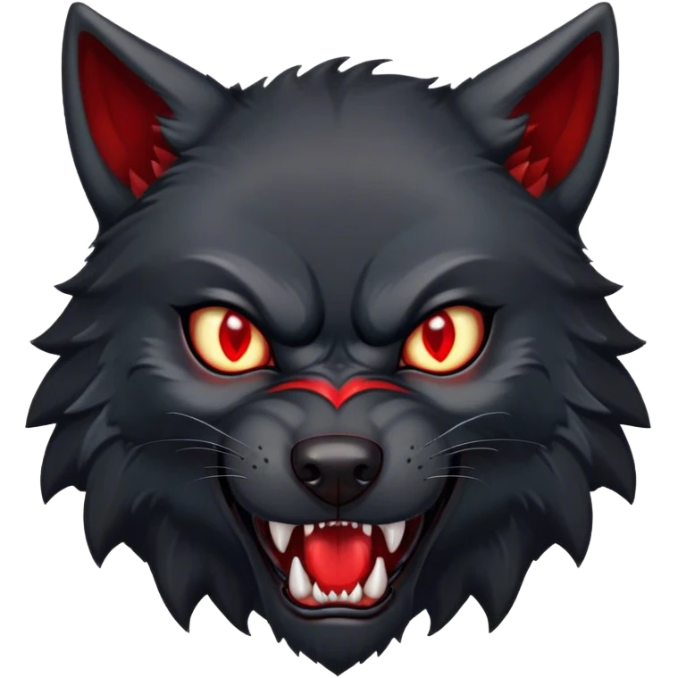 Can you create a black wolf with red eyes in a scary way emoji