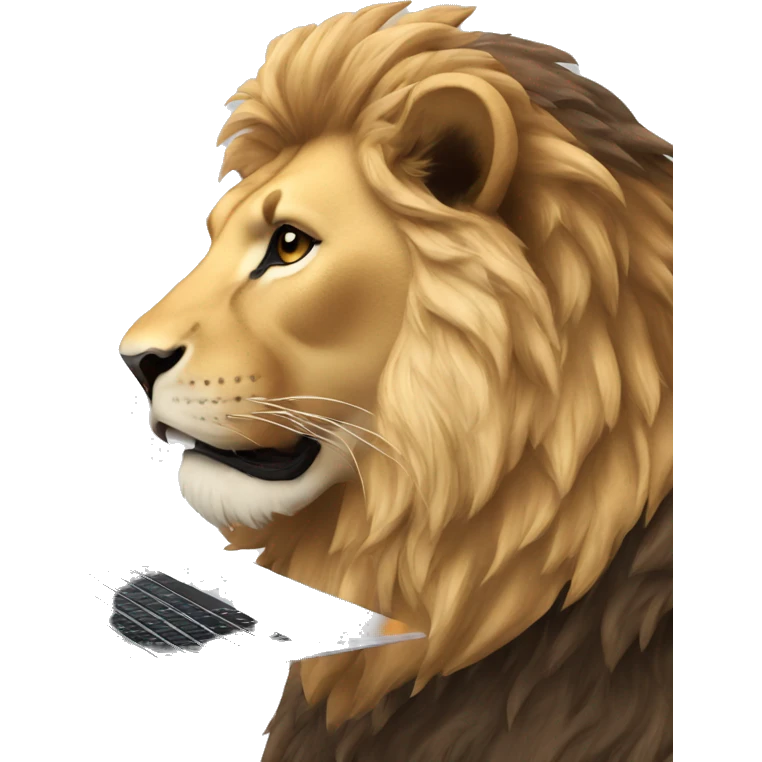 A lion’s head in tech savvy with a laptop  emoji