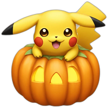 Pikachu holding a pumpkin emoji