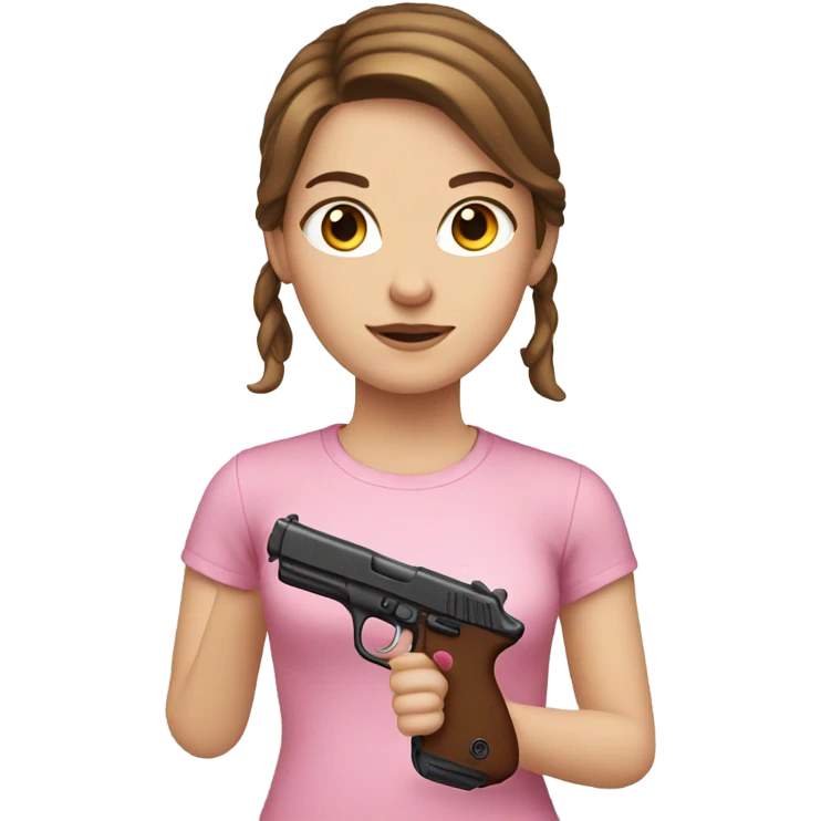 white girl with brown hair holding a pink gun  emoji