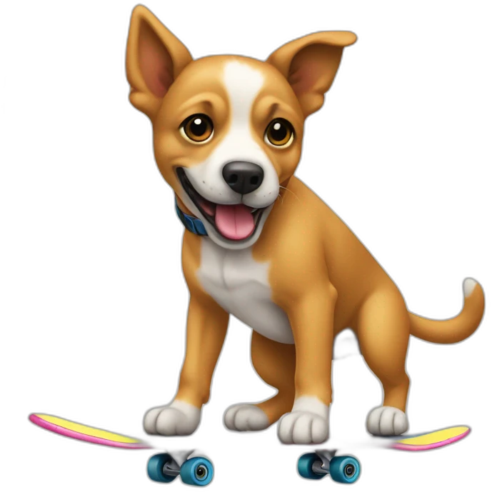 Un chien qui fait du skate e’ couleur emoji