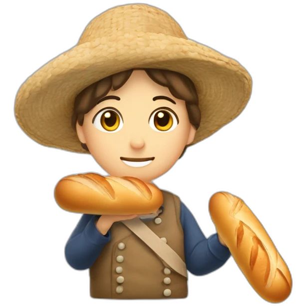 Français avec un béret une marinière et une baguette de pain emoji
