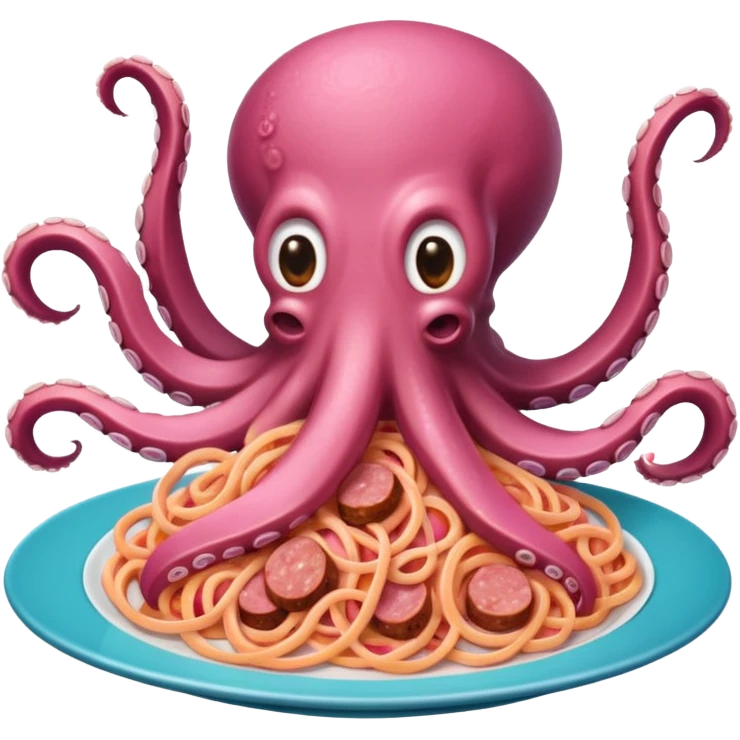 octopus eating Pink spaghetti WITH SPAM emoji