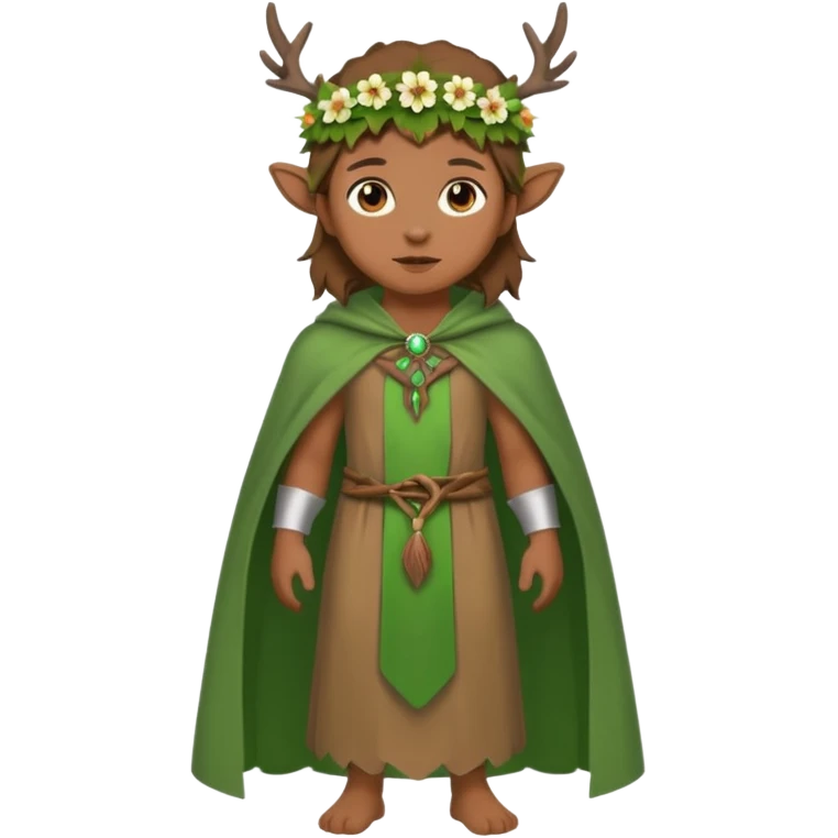 doe dressed as a druid, flower crown, green cape, full body icon emoji