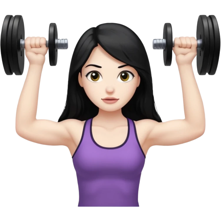 pale girl with long black hair doing weightlifting emoji