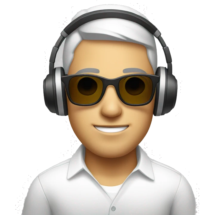 male in white shirt headphones with sunglasses emoji