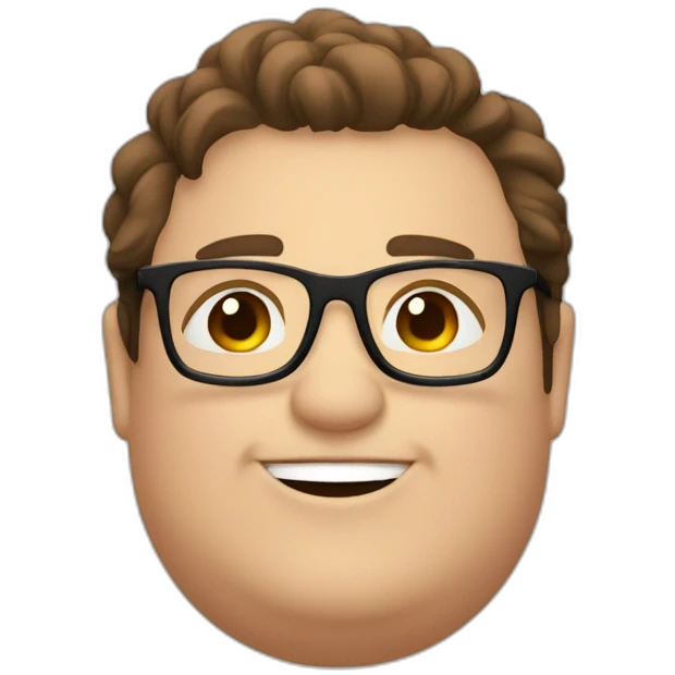 Chubby man with brown hair wearing black glasses smiling and loving me emoji