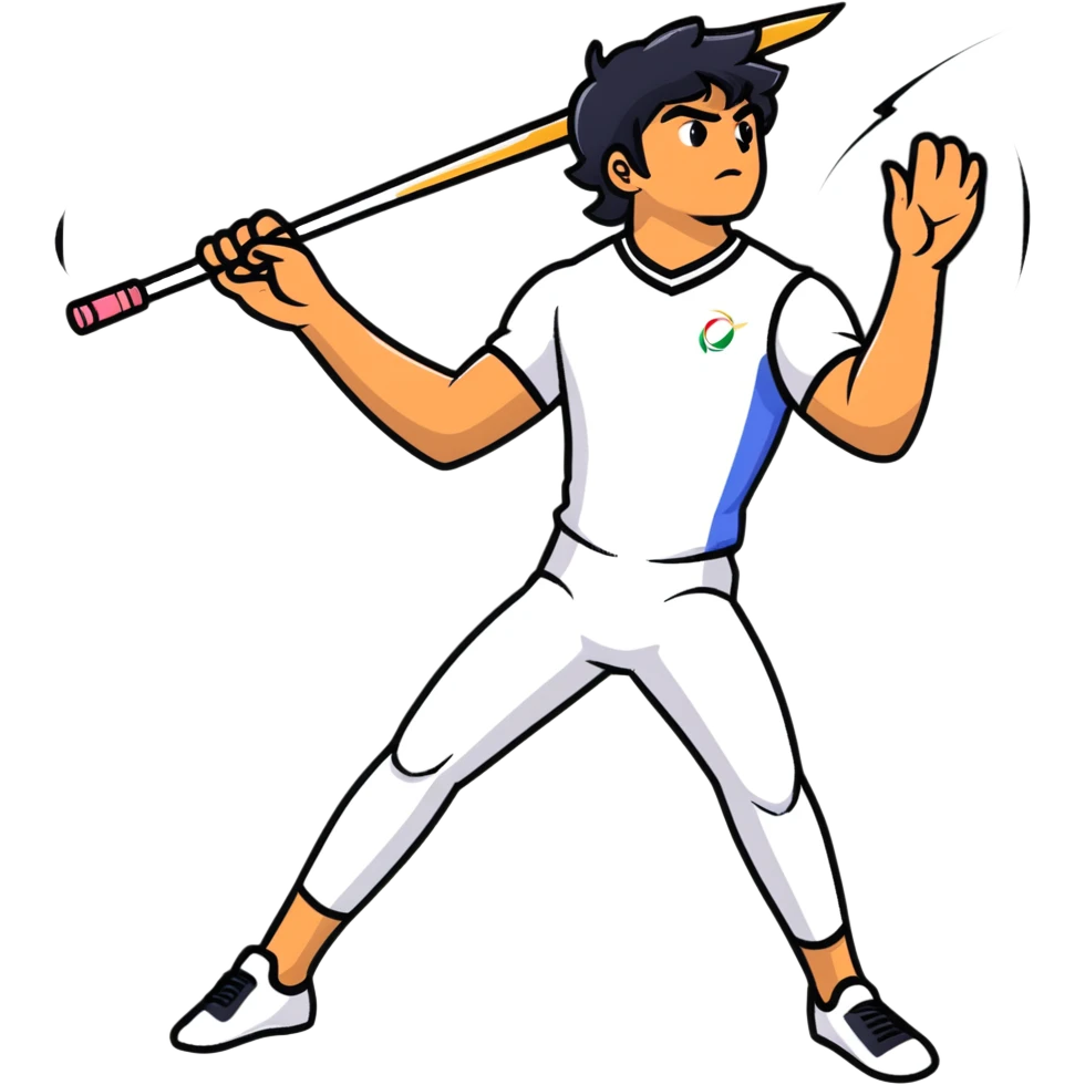 Neeraj Chopra throwing javelin, Olympic champion in motion emoji