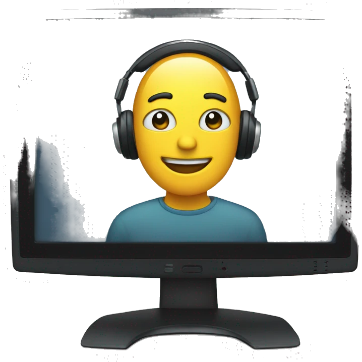 A computer monitor with a headset emoji