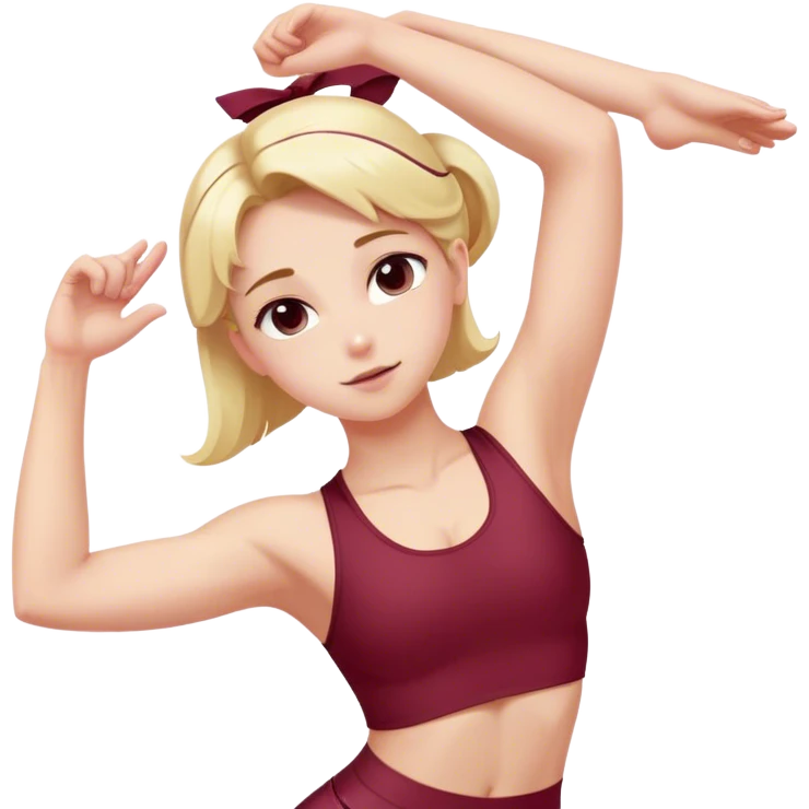 angelic blonde girl stretching in Burgundy  gym  emoji