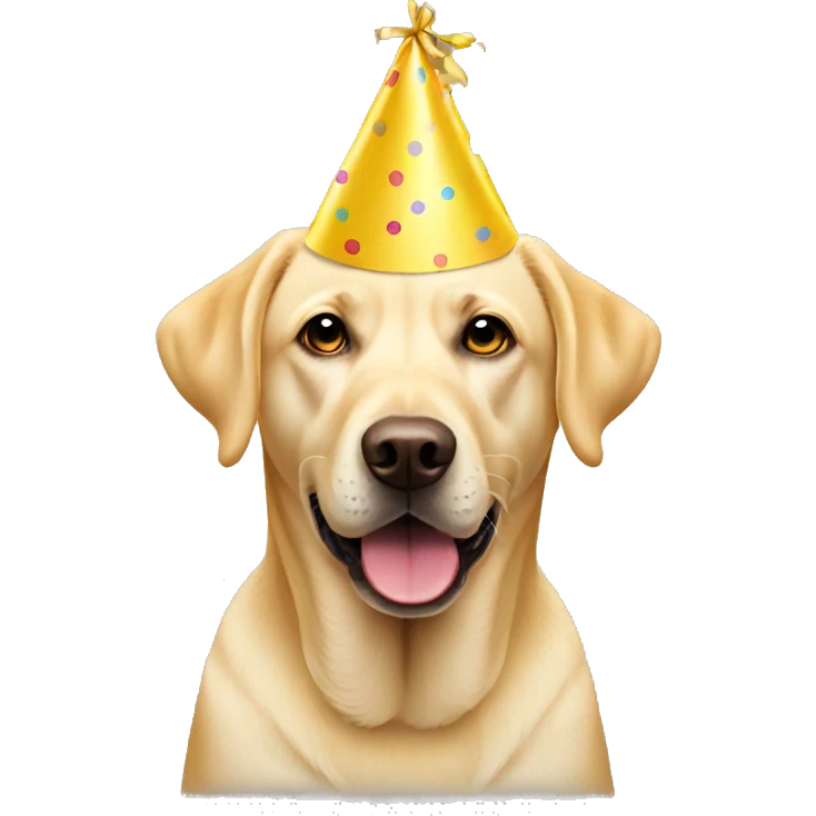 yellow labrador wearing a party hat emoji