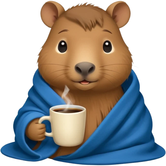 baby capypara in cozy blanket, drink coffee emoji