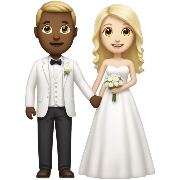 Blonde women and brown haired man with white skin getting married   emoji