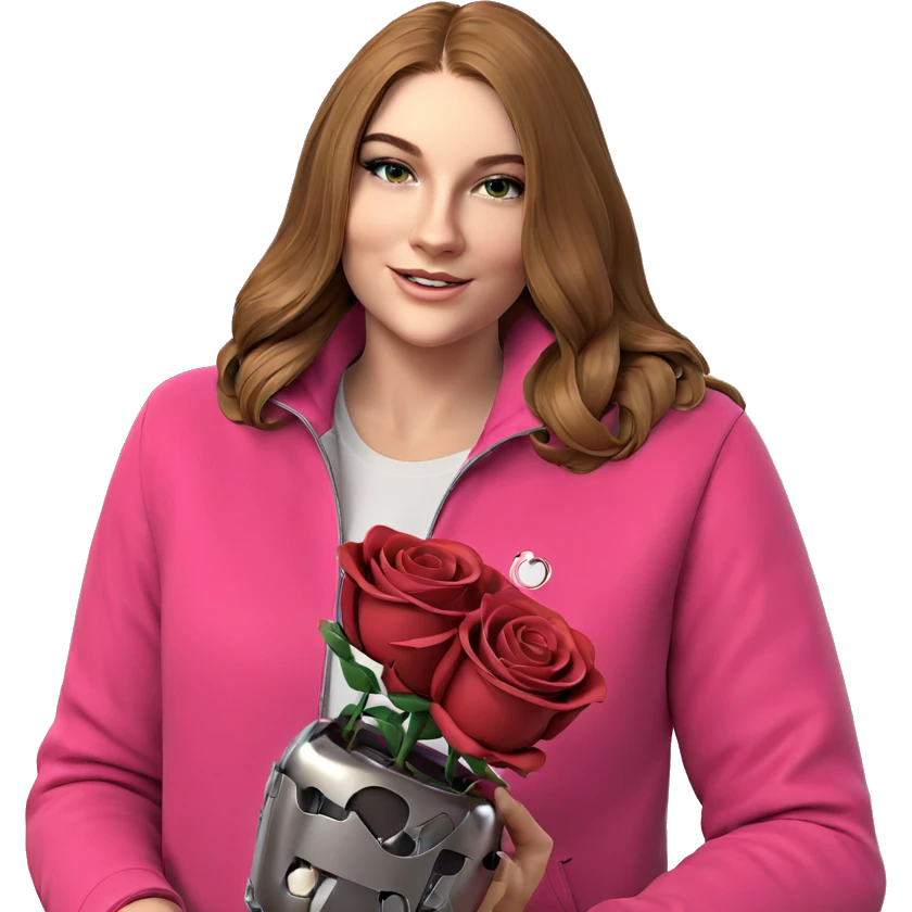 smiling girl with robot rose emoji