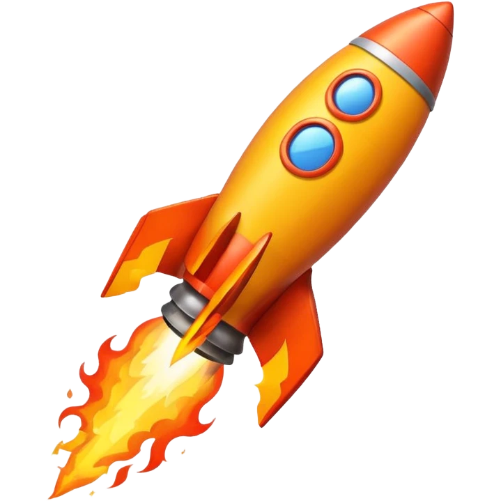 create a imoji showing rocket going in south east direction with proper flames."➘" direction. emoji
