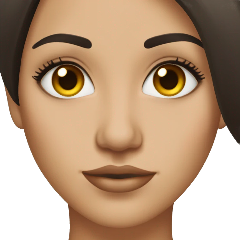 Beautiful Woman with straight dark brown hair and amber eyes with long eyelashes  emoji