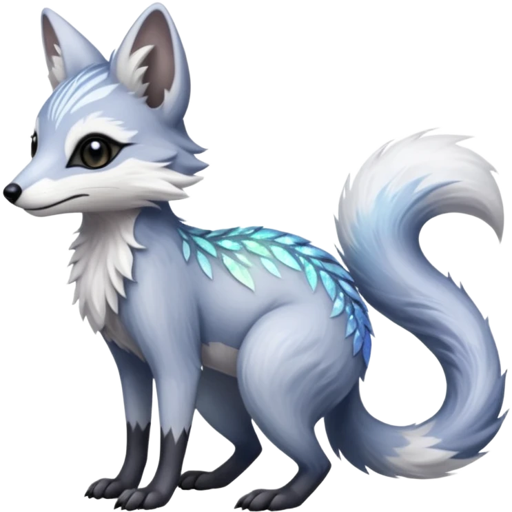 Planted Silvery Flossy Floral Icy Snowy Glacial Sparkle colorful iridescent white Fox-Numbat-Sergal-Lykoi-hybrid-fusion-animal-creature emoji