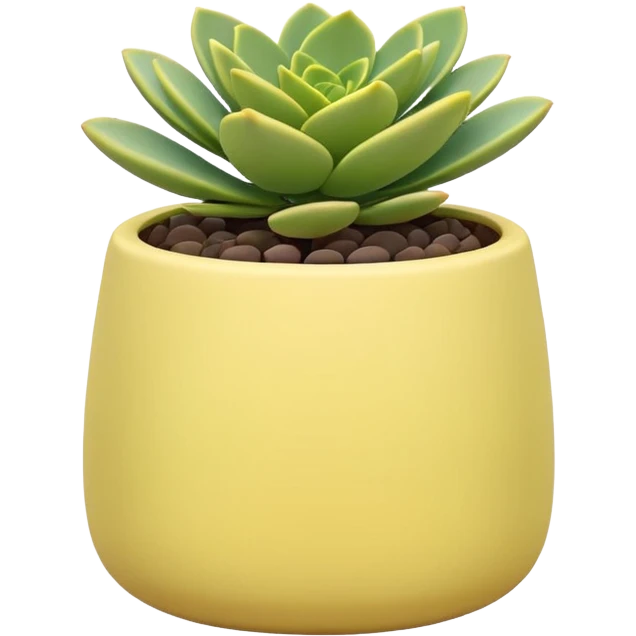 A pastel yellow ceramic pot in a geometric shape. The pot is shallow and contains a sedum succulent. emoji