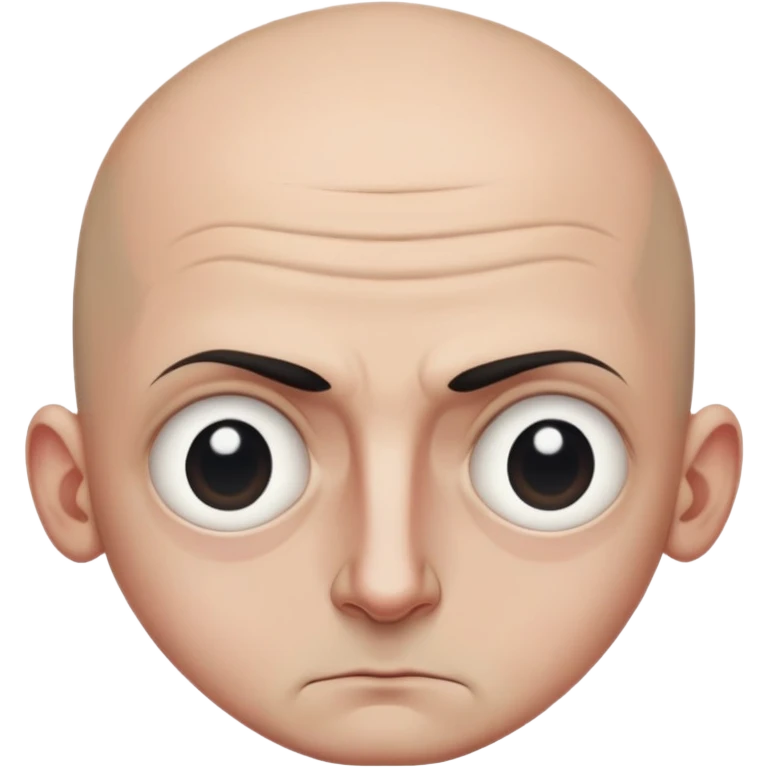 Steven Miller, bald, intense scowl, very narrow rectangular head, bottom lip sticking out, eyelids nearly shut and drooping on the outer sides, extremely dark areas around eyes emoji