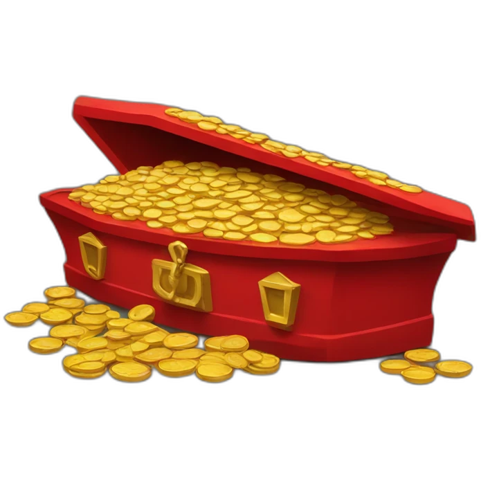 Red coffin filled with gold coins emoji